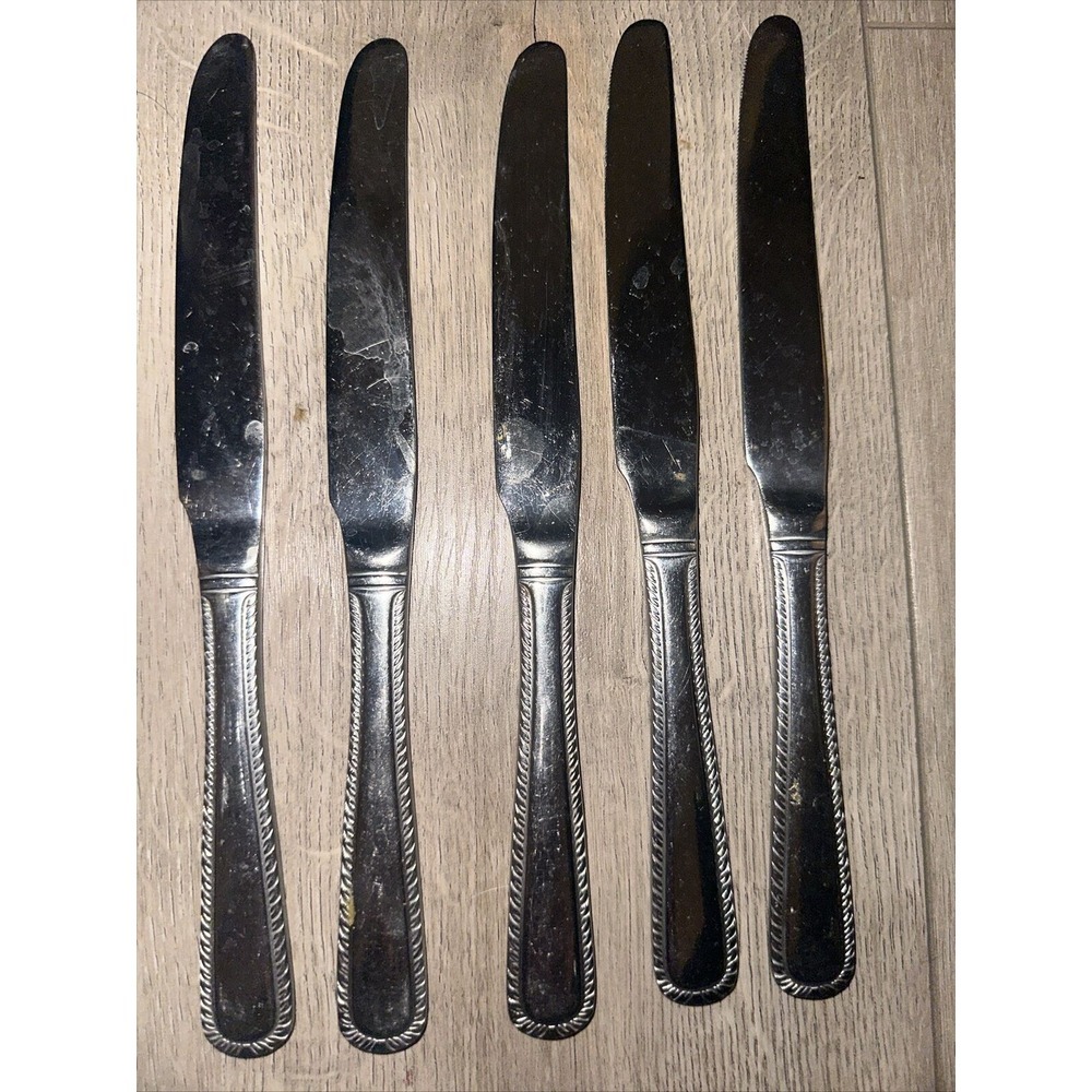 5 PCs Dinner Knives Solid Wallace ASHCROFT Stainless‎ China 9 3/8" Flatware